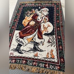 Vintage Christmas knit blanket Santa Claus throw